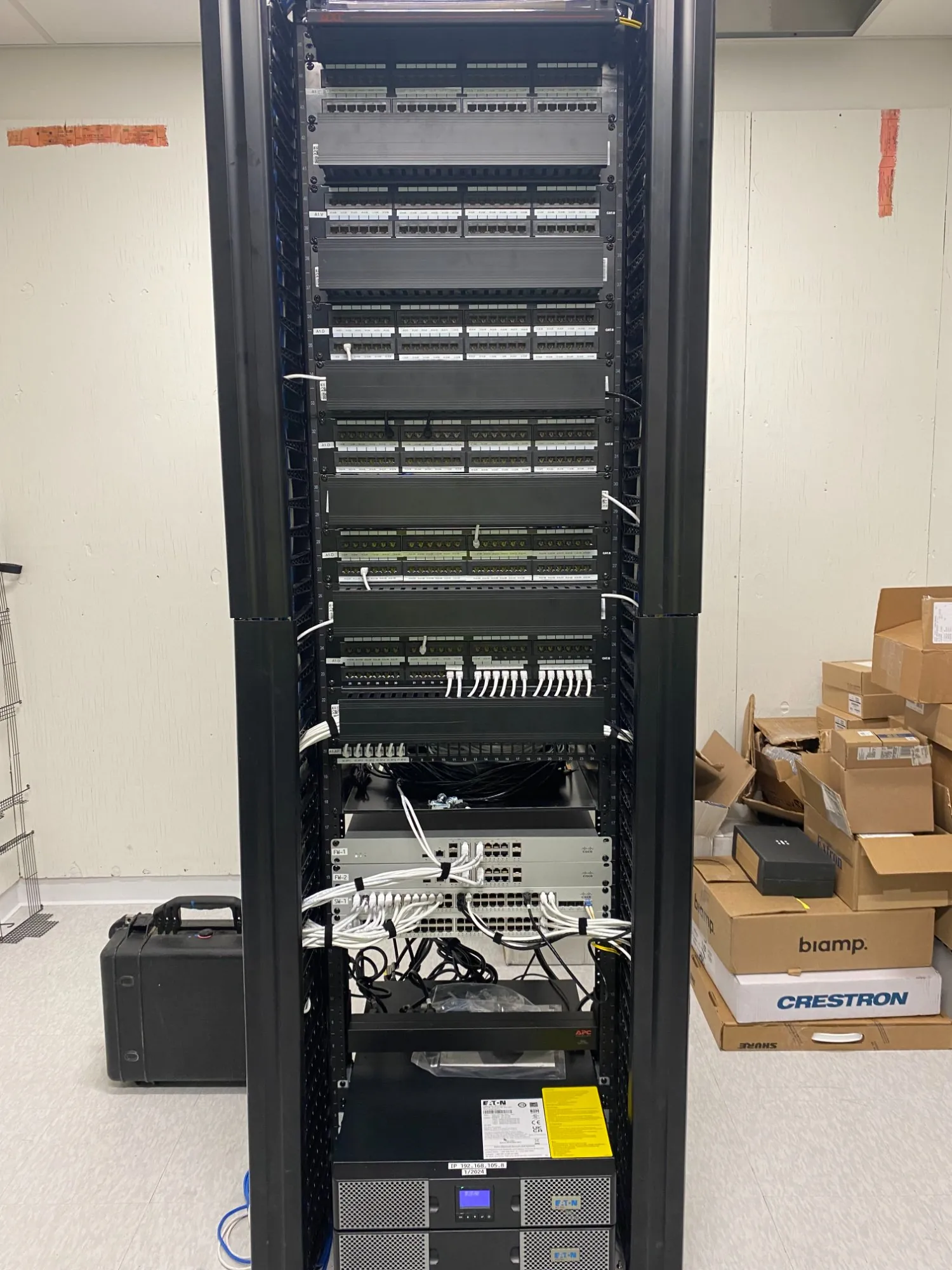 Commercial network rack installation by Martel Electric
